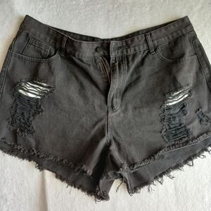 SHEIN Black Distressed Denim Cutoff Shorts Size 3X